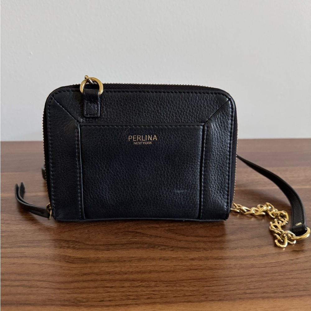 Perlena New York Black Leather Crossbody Bag
